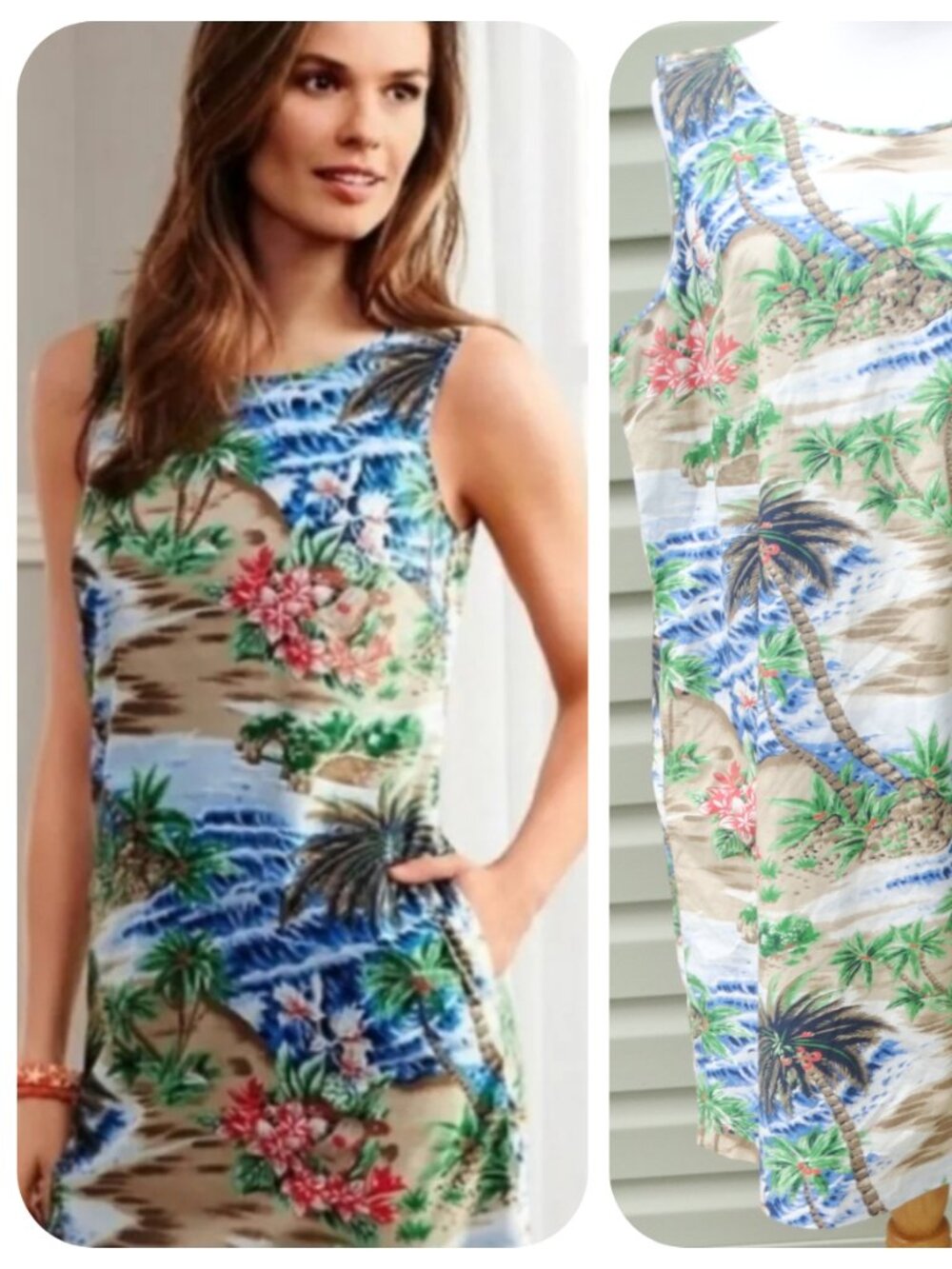 Talbots Tropical Island print sleeveless shift dress sz 20, beach cruise, cotton